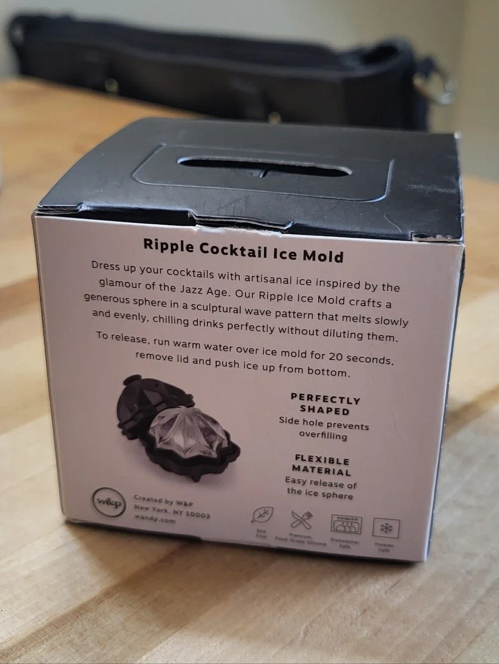 W&P Ripple Sphere Cocktail Ice Mold - Black Silicone